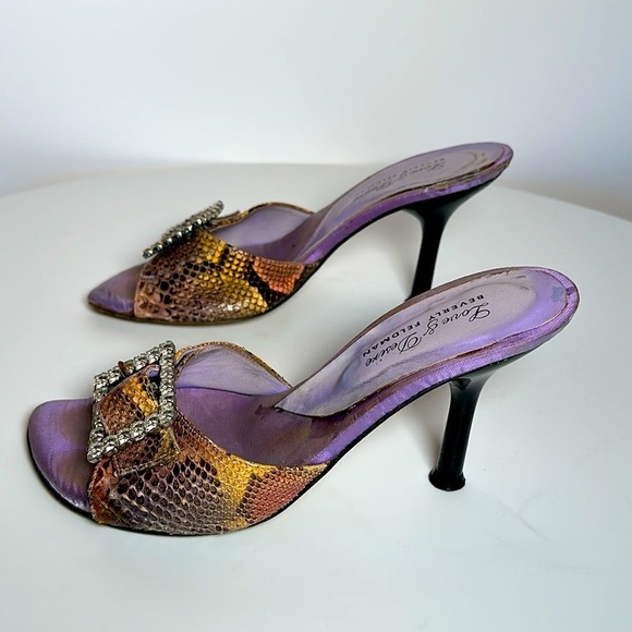 BEVERLY FELDMAN 90s Y2K Spain genuine snake skin leather spiked sandal heels - Picture 5 of 16